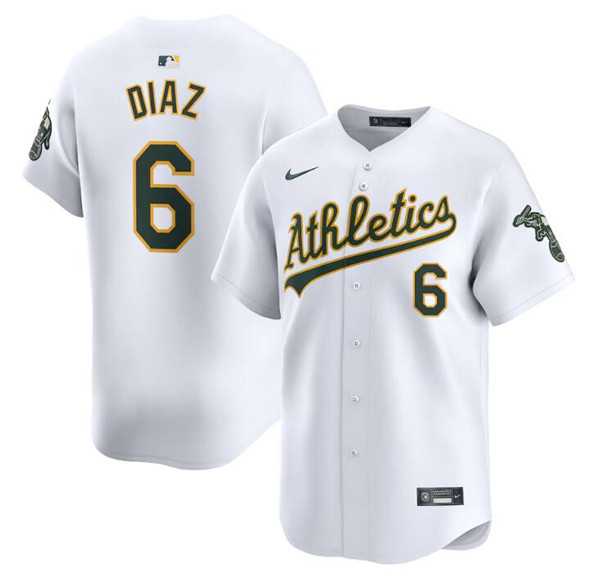 Mens Oakland Athletics #6 Jordan Diaz White Home Limited Stitched Jersey Dzhi